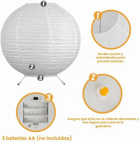 Vista 2 de YY YEARCHY Lámpara de mesa de papel globo con pilas de 7.8 pulgadas