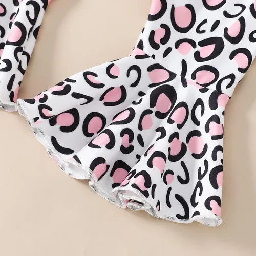 Vista 6 de Ropa de bebé recién nacida con volantes acanalados, sin mangas, parte superior + leopardorayasgirasoles pantalones acampanados, trajes de verano
