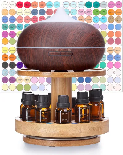Vista 11 de TJ.MOREE Bamboo Essential Oil Organizer 2-Tier Carousel Holder, Black Bamboo Material, Fits 5 ml to 30 ml Essential Oil Bottles, Suitable for Home