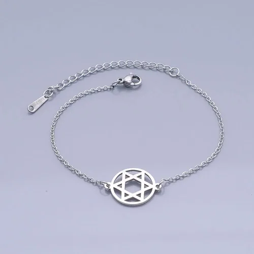 Vista 2 de LZD Pulsera de acero inoxidable para langosta judía estrella de David plata ajustable Z211