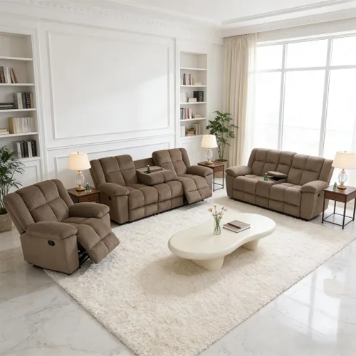 Vista 10 de Juego de sofá reclinable manual, juego de sofá reclinable de microfibra, juego de muebles modernos para sala de estar, sofá reclinable para sala
