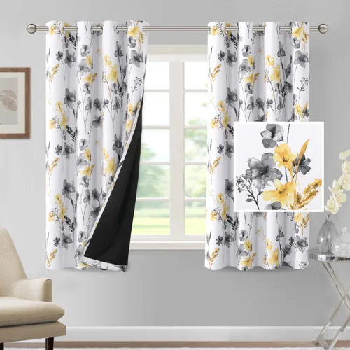 Vista 70 de H.VERSAILTEX - Cortinas 100% blackout con estampado floral de cattleyas, 45 pulgadas de largo, juego de 2 paneles térmicos con forro negro, a prueba