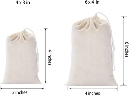 Vista 3 de 20 bolsas de muselina con cordón, bolsas de algodón natural sin blanquear para hierbas y estopas para café y té, caldo de sopa, caldo de sopa