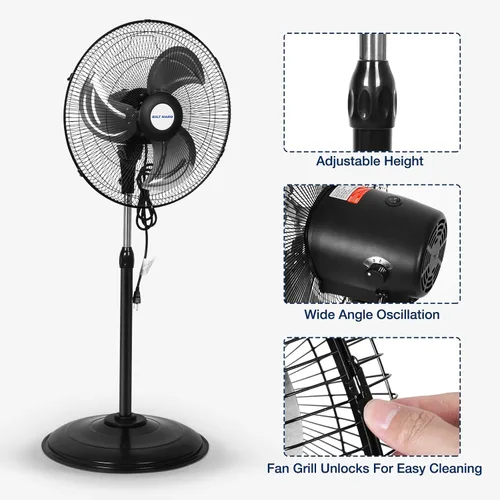 Vista 6 de BILT HARD - Ventilador de pie industrial de metal, resistente, de alta velocidad, oscilante, aspas de aluminio, 3 velocidades y certificado UL