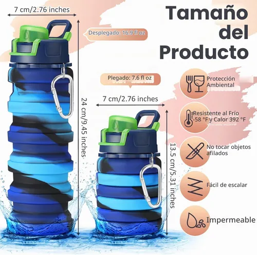 Vista 2 de Sunnyray 14 botellas de agua plegables a granel de 17 oz (500 ml)