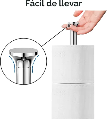 Vista 6 de Soporte para papel higiénico (con función de reserva), soporte de almacenamiento de rollos de repuesto independiente, acero inoxidable, diseño