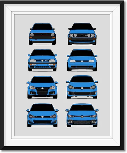 Vista 12 de Custom Car Posters Póster hecho a mano compatible con Volkswagen Golf GTI Generations e impresión de VW GTI (modelos de coche: MK1 a MK8)