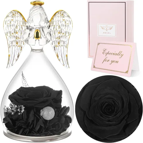 Vista 21 de Sunia Regalos para mamá, regalos de cumpleaños para mujeres, rosas reales preservadas en figura de ángel de cristal, flores eternas para la entrega