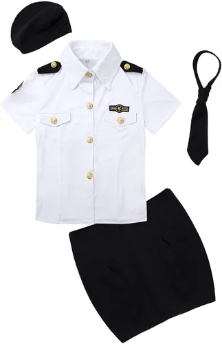 Vista 6 de CHICTRY Disfraz de policía para mujer, uniforme de policía, disfraz de cosplay de Halloween, Blanco