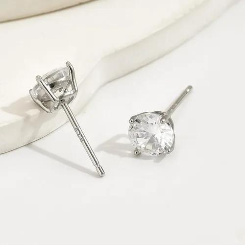 Vista 4 de Aretes tipo dormilona de plata de ley 925 con circonita cúbica para mujeres y hombres, chapados en oro blanco de 14 quilates, hipoalergénicos