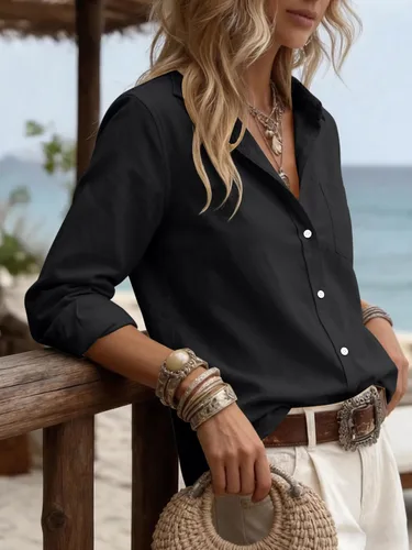Vista 4 de siliteelon Camisas con botones para mujer, camisa Oxford de algodón, camisa de vestir de manga larga, blusas de trabajo con bolsillo