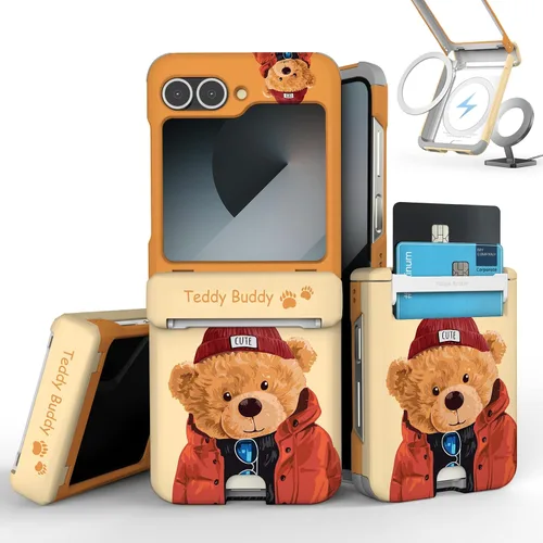 Vista 20 de para Galaxy Z Flip 5 Funda con 2 ranuras para tarjetas, funda rígida delgada y resistente con protección de bisagra, funda completa con protección