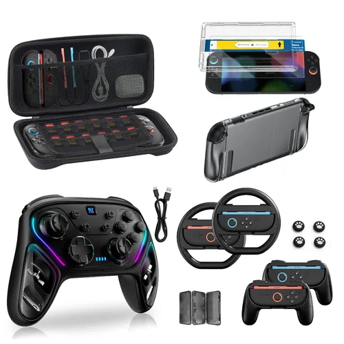 Vista 15 de Pro Controllers Accessories Bundle for Nintendo Switch 2 18-in-1: Carrying Case, Screen Protector, Thumb Grip for Joycon, Dockable Console