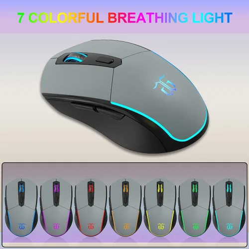 Vista 7 de Snpurdiri Combo de teclado y mouse inalámbricos 60% para juegos, batería recargable de 2000 mAh con retroiluminación arcoíris, mini teclado mecánico