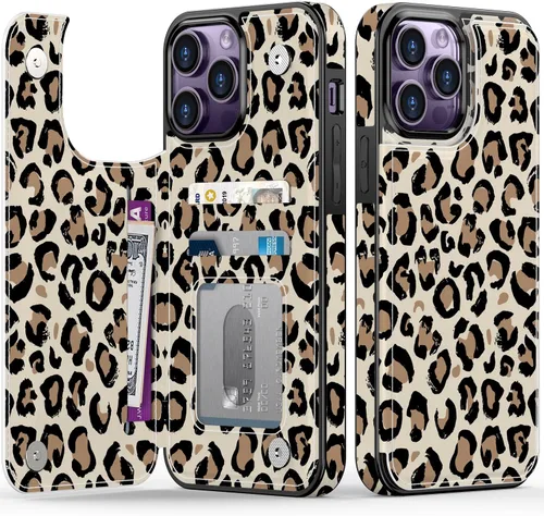 Vista 107 de LETO para iPhone 15 Pro Funda tipo cartera - Tapa tipo folio con patada - Diseños de moda - Tarjetero - Funda protectora para mujeres y niñas - 6.1