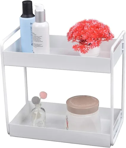 Vista 6 de Organizador de encimera de baño de 2 niveles, soporte para cosméticos, organizador de cosméticos, estante de almacenamiento de gabinete de cocina