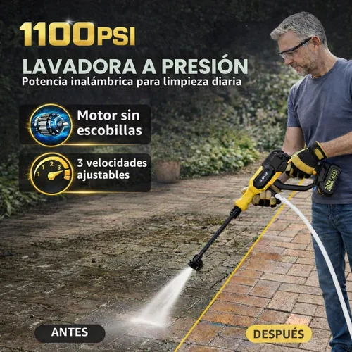 Vista 2 de Lavadora a presión inalámbrica, 1100 PSI sin escobillas, batería de 2 x 4.0