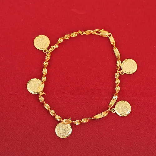 Vista 4 de Pulsera de monedas árabes musulmanes islámicos plateadas en oro para mujeres