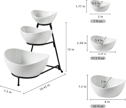 Vista 2 de Gomakren Juego de 3 platos decorativos de porcelana para servir platos especiales curvados profundos y grandes de Navidad, platos de regalo, juego