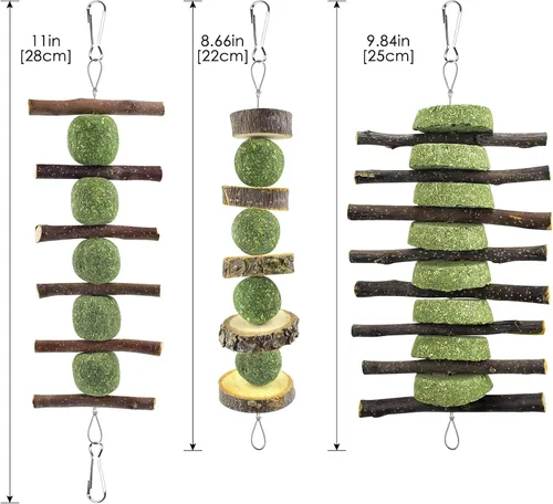 Vista 2 de ERKOON 3 juguetes masticables de conejito con 12 juguetes masticables para hámster, juguetes para masticar conejos, para rechinar los dientes