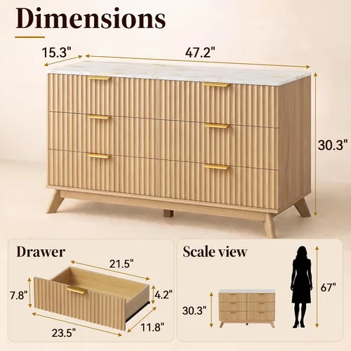 Vista 2 de YESHOMY Cómoda acanalada para dormitorio, pecho de 47.2 pulgadas de ancho Roble natural