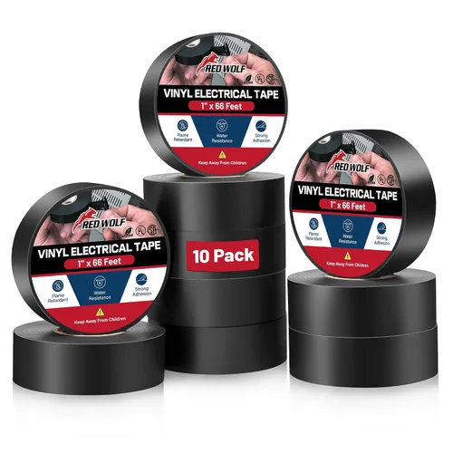 Vista 8 de RED WOLF Cinta eléctrica de vinilo de 1 pulgada x 66 pies, 5 rollos, cinta eléctrica de PVC con certificación UL CSA de 7 mil de grosor, resistente