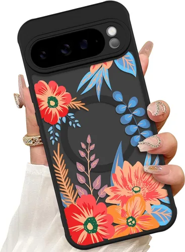 Vista 29 de ZIYE Funda magnética para Google Pixel 9 Pro XL de 6.8 pulgadas [compatible con MagSafe] funda de policarbonato duro y TPU suave con flor de cerezo