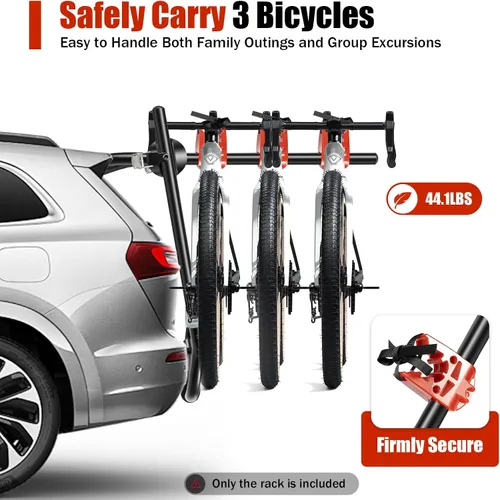 Vista 2 de Soporte de montaje para maletero de 3 bicicletas, soporte plegable para bicicleta, capacidad de carga máxima de 44 libras para la mayoría