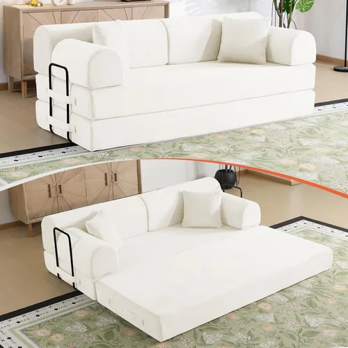 Vista 38 de Sofá cama de espuma viscoelástica de 79 pulgadas, futón convertible con reposacabezas alto, sofá sin hueso Negro
