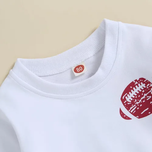 Vista 6 de Omkzanbi Sudadera de manga larga para bebé, diseño de fútbol, para el día del juego, otoño, camiseta vintage para la temporada de fútbol