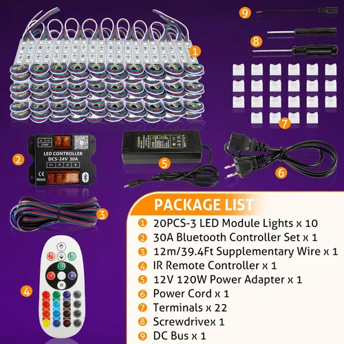 Vista 7 de WICHEMI Luces LED para escaparate, Bluetooth, control de aplicación, módulos LED para letreros de 100 pies, 200 unidades, 3 LED, 5050 SMD, RGB, tira