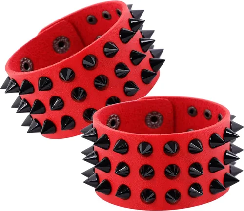 Vista 4 de Eigso Juego de pulseras de cuero punk para hombres y mujeres, estilo retro de los años 80, estilo motociclista, remaches, remaches, para hombre