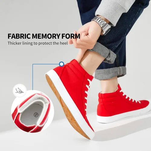 Vista 3 de Zapatos de lona blanca para hombre, zapatillas de lona altas con cordones, zapatos casuales ligeros y suaves