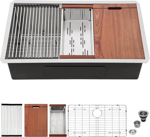 Vista 41 de Mocoloo Fregadero de barra bajo encimera de 13 pulgadas color negro plomizo – Fregadero de cocina pequeño de acero inoxidable T304 de 13 x 15