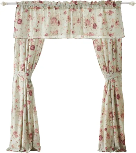 Vista 3 de Greenland Home Antique Rose - Tratamiento de ventana 100% algodón, par de paneles + cenefa, color azul