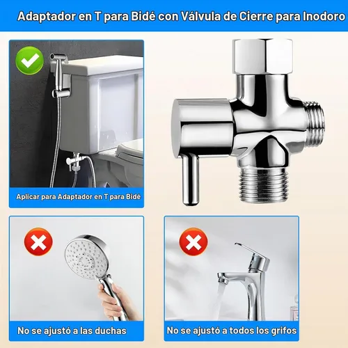 Vista 7 de Adaptador de bidé T con válvula de cierre: Válvula T de latón de 3 vías para bidé 7/8 "x 7/8" X 1/2" - Conector en T a prueba de fugas Ajuste