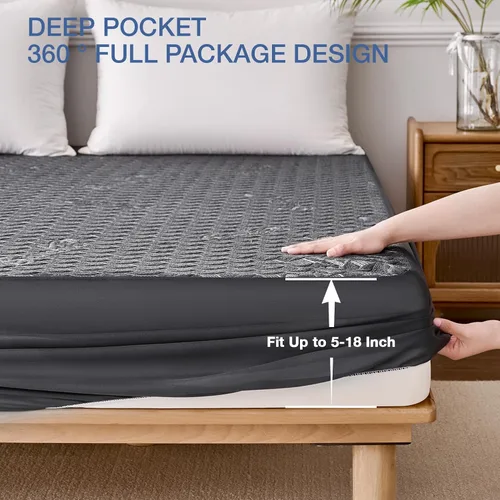 Vista 6 de Protector de colchón impermeable tamaño individual, lavable, funda acolchada de rayón y bambú, ajustable, protección de cama de plástico silencioso