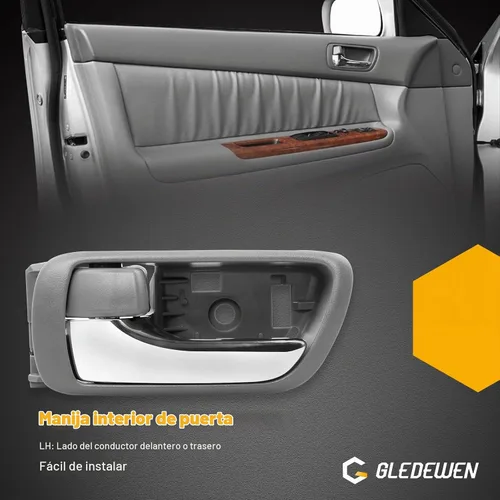 Vista 5 de Gledewen Manija de puerta interior delantera trasera izquierda lado del conductor con botón de bloqueo de puerta palanca cromada, compatible