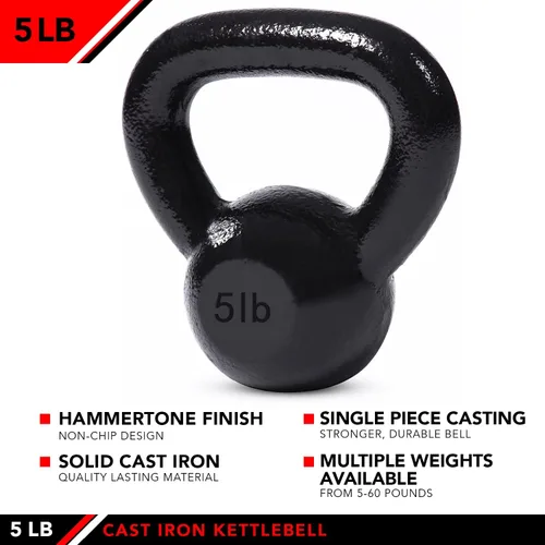 Vista 3 de JFIT Cast Iron Kettlebell – Single Weight, Flat Bottom, Polished Handle Men & Women CrossFit, Cardio & Strength Training