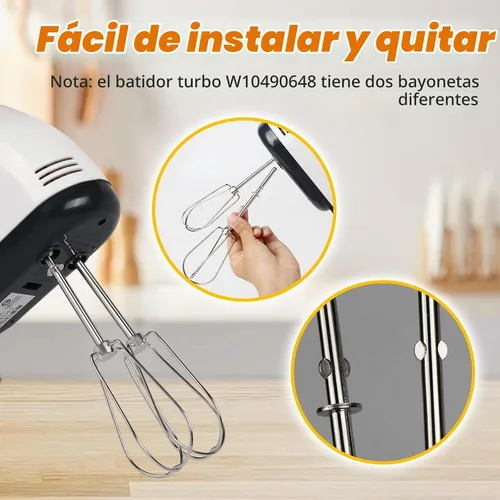 Vista 4 de Batidores de mano para Kitchenaid, W10490648, accesorios para batidores, compatibles con batidora de mano KitchenAid KHM2B AP5644233 PS4082859