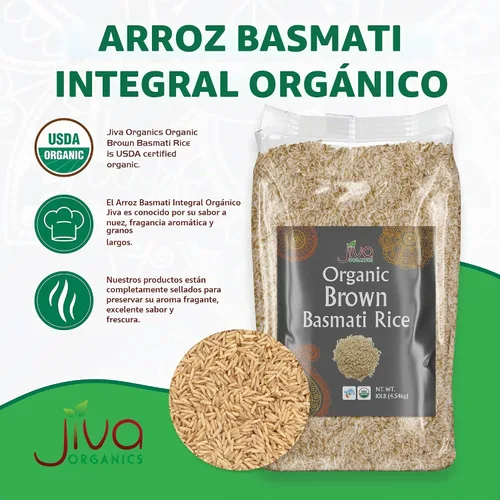 Vista 2 de Jiva - Arroz Basmati orgánico integral de 10 libras, calidad premium de la India