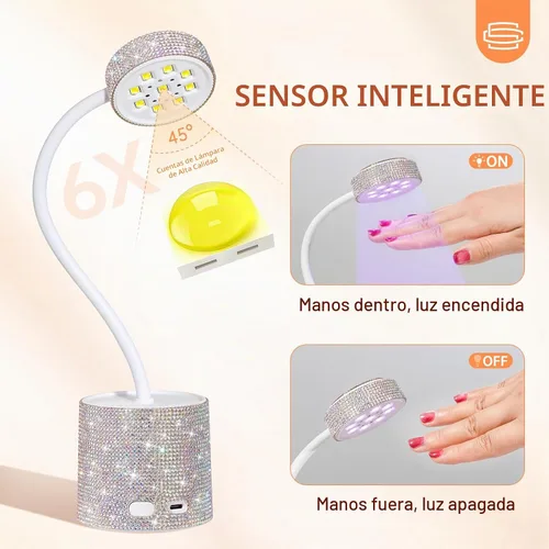 Vista 4 de Lámpara de uñas LED UV, mini luz UV para esmalte de uñas de gel, secador de uñas LED recargable, secado rápido, lámpara de uñas UV para el hogar