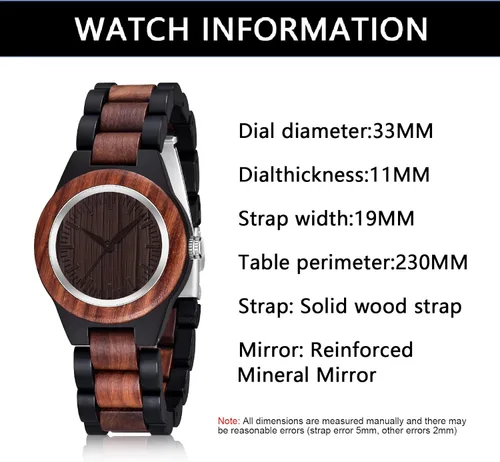 Vista 31 de Dentily Relojes de madera natural para mujer, reloj de cuarzo hecho a mano, reloj de pulsera único deportivo para mujer