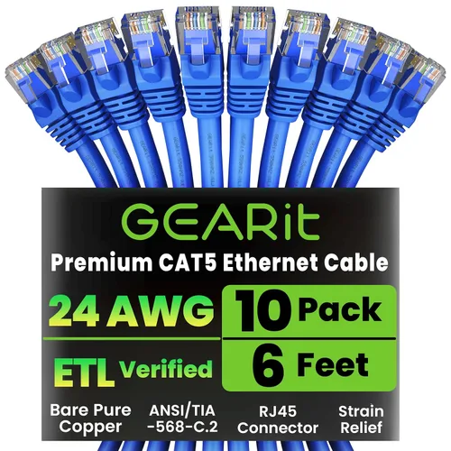 Vista 11 de GearIt Paquete de 10 cables de conexión Ethernet Cat5e de 10 pies, cable de red LAN RJ45 sin enganches, color negro