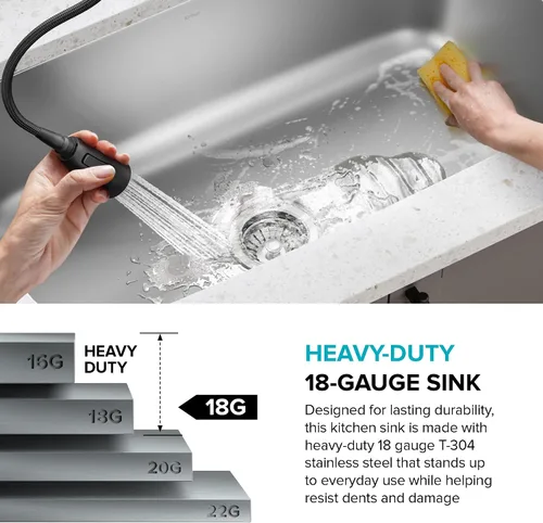 Vista 8 de Kraus KBU11 - Fregadero de cocina de acero inoxidable de 19 3/4 pulgadas, fregadero de cocina duradero de calibre 18 de un solo tazón