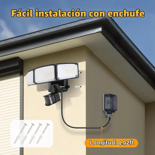 Vista 7 de LUTEC Luces para exteriores con sensor de movimiento de 50 W, 5500 lm enchufables para exteriores, del atardecer al amanecer, iluminación de Negro