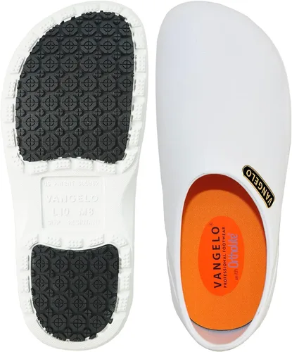 Vista 4 de VANGELO Zuecos profesionales antideslizantes para mujer, zapatos de trabajo, zapatos de enfermera, zapatos de chef, negro, blanco, lima, multicolor