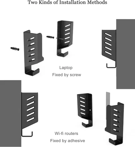 Vista 5 de Soporte universal de pared para portátil y caja de cables, color negro Build-in Cable Management Hook, Compatible with Laptops/WIFI