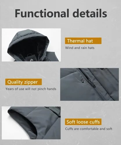Vista 5 de MOERDENG Abrigos cálidos de invierno para hombre, chaleco de moda para exteriores, impermeable, con capucha, abrigos acolchados, chaleco