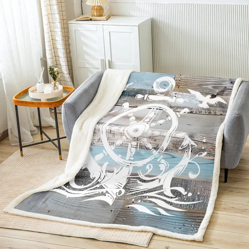 Vista 2 de Erosebridal Manta náutica de ancla, forro polar con brújula oceánica de 40 x 50 pulgadas para niños, niñas, adolescentes, adultos, decoración